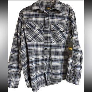 Lee Men's Blue and Gray Plaid Button Down Shirt